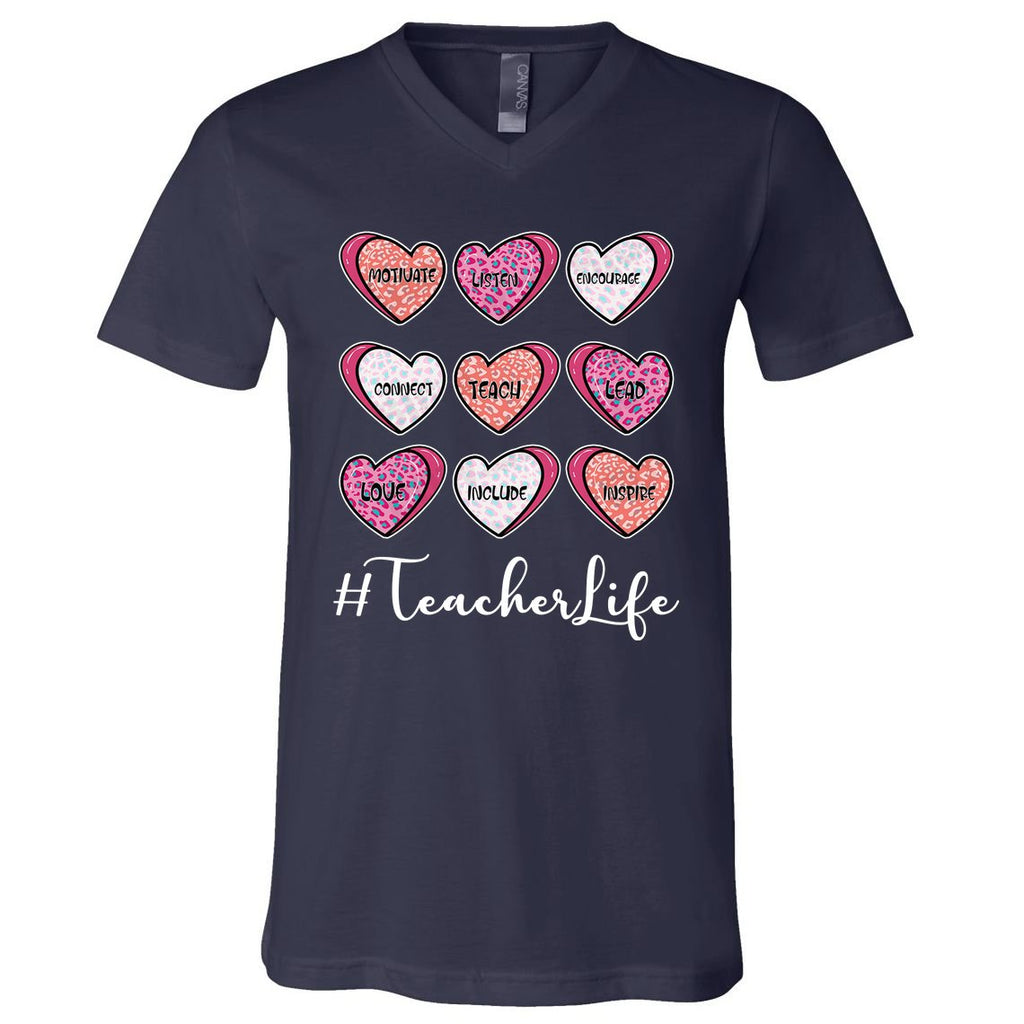 Teachers Life Valentines Day Heart Candy V-Neck T-Shirt