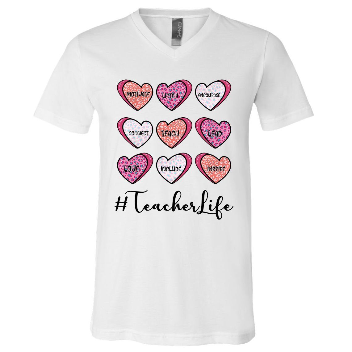 Teachers Life Valentines Day Heart Candy V-Neck T-Shirt