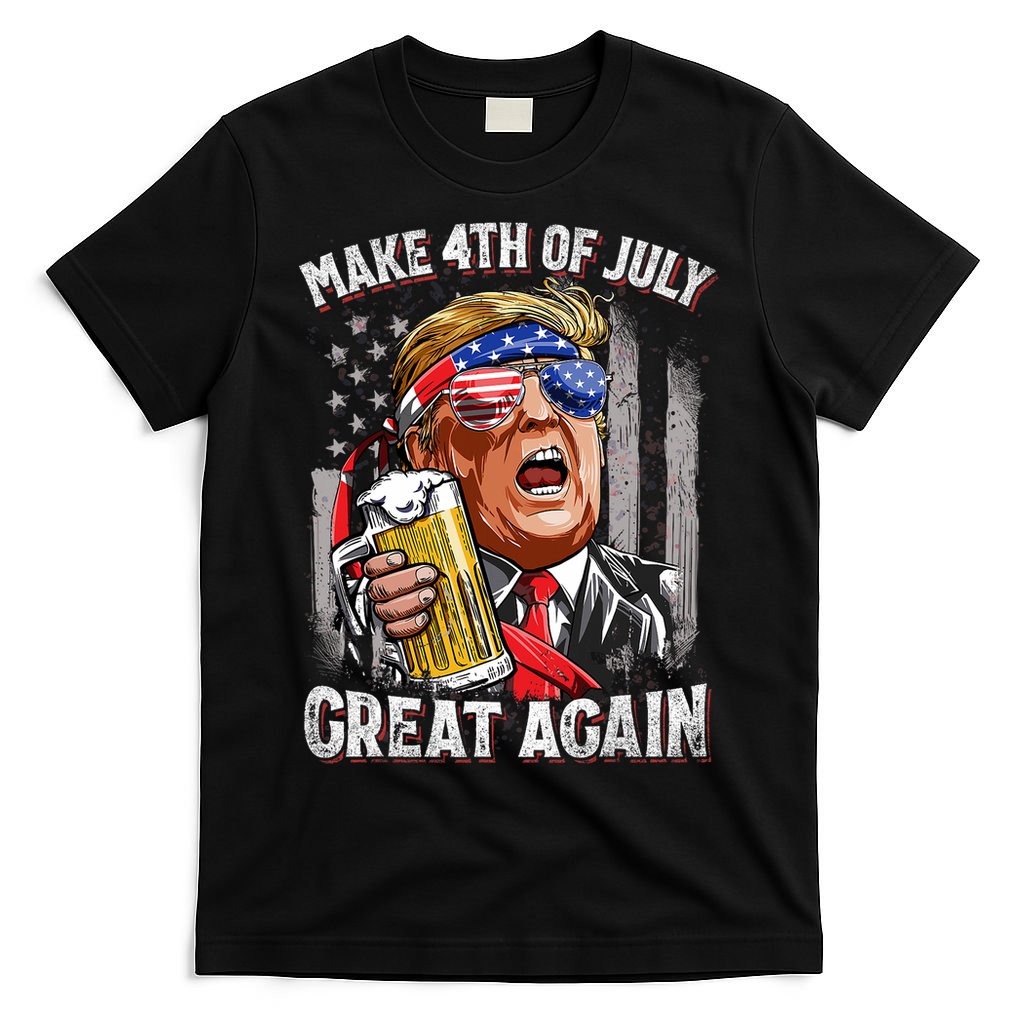 Trump Make 4th Of July Great Again Drinking Beer Funny T-Shirt