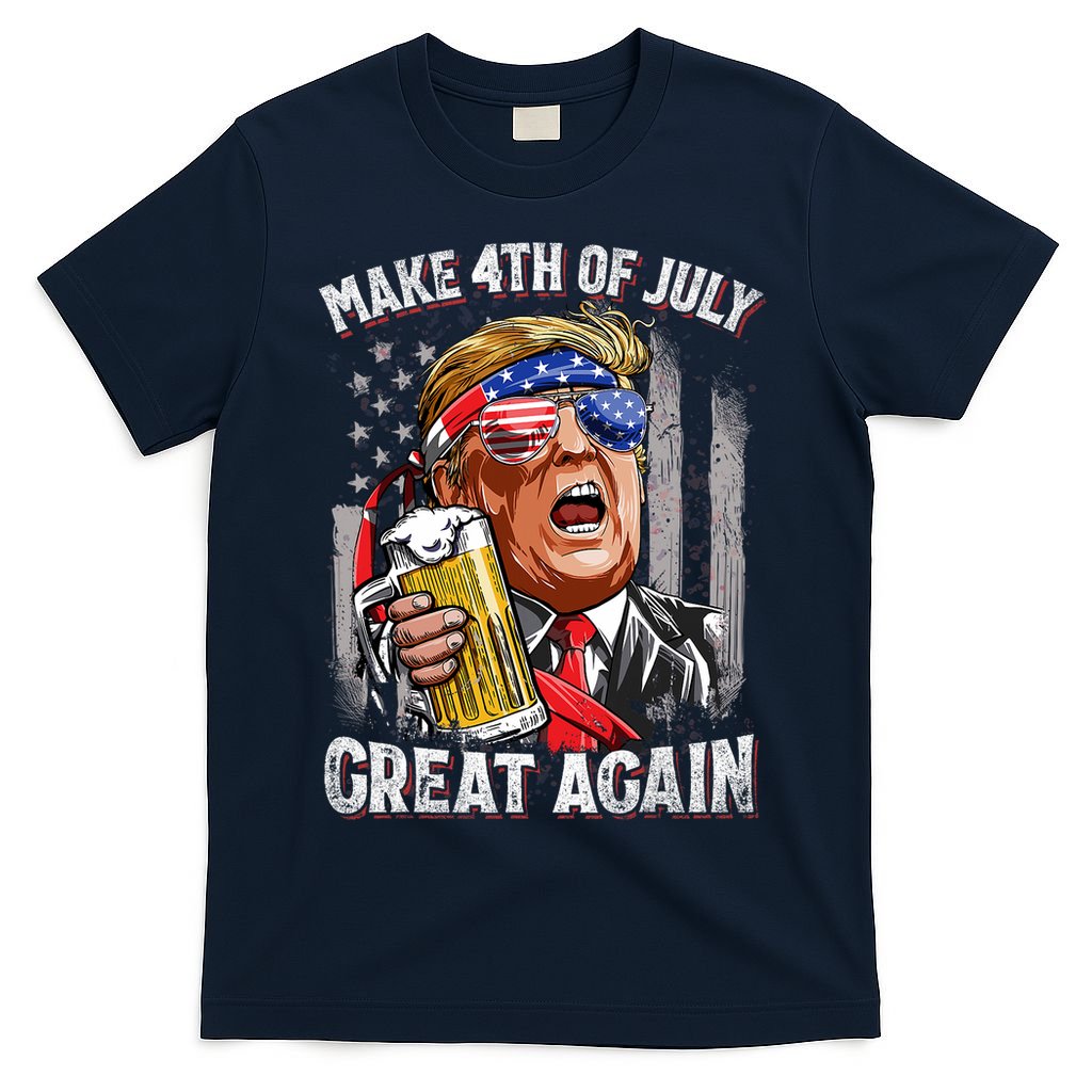 Trump Make 4th Of July Great Again Drinking Beer Funny T-Shirt