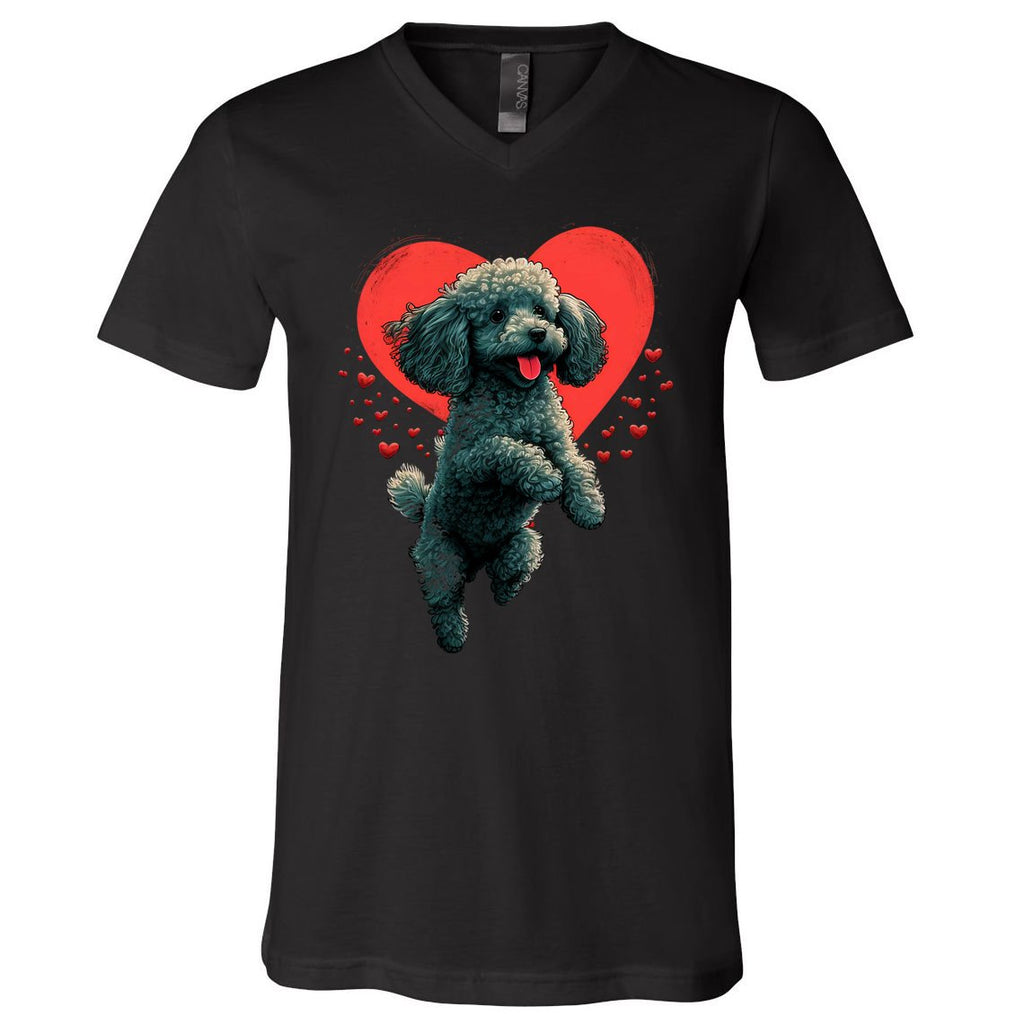 Toy Poodle Love Heart For Valentines Day On Poodle Lover V-Neck T-Shirt