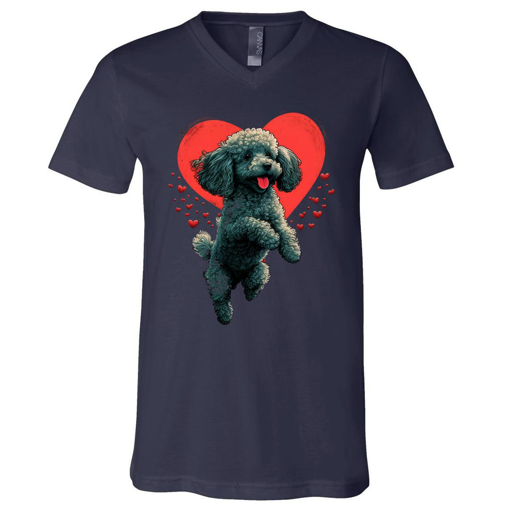 Toy Poodle Love Heart For Valentines Day On Poodle Lover V-Neck T-Shirt