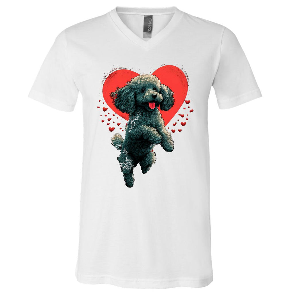 Toy Poodle Love Heart For Valentines Day On Poodle Lover V-Neck T-Shirt