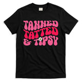 Tanned Tatted and Tipsy Groovy Retro Floral Vibes Summer T-Shirt