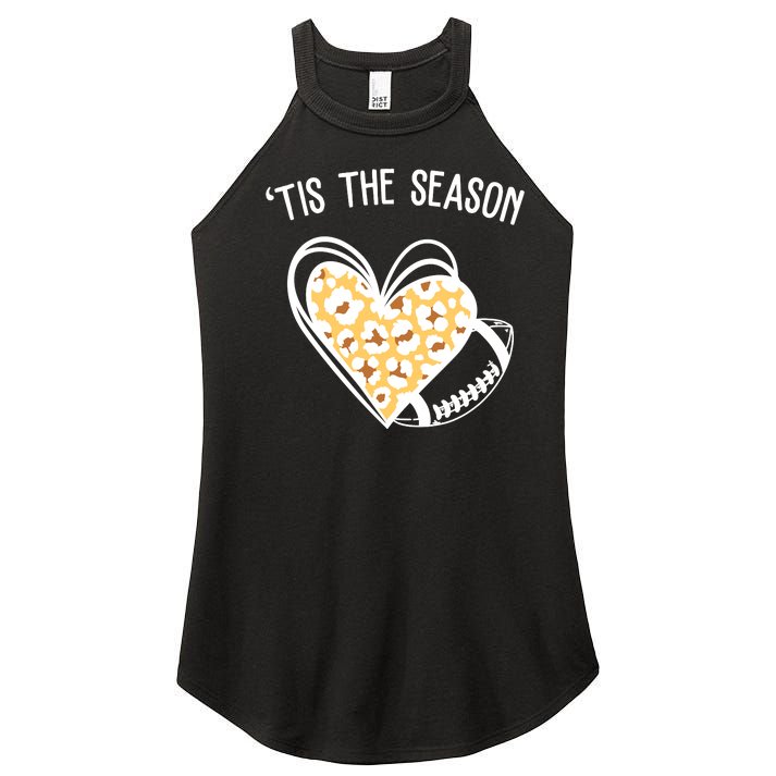 Tis The Season Football Leopard Heart Women's Perfect Tri Rocker Tank
