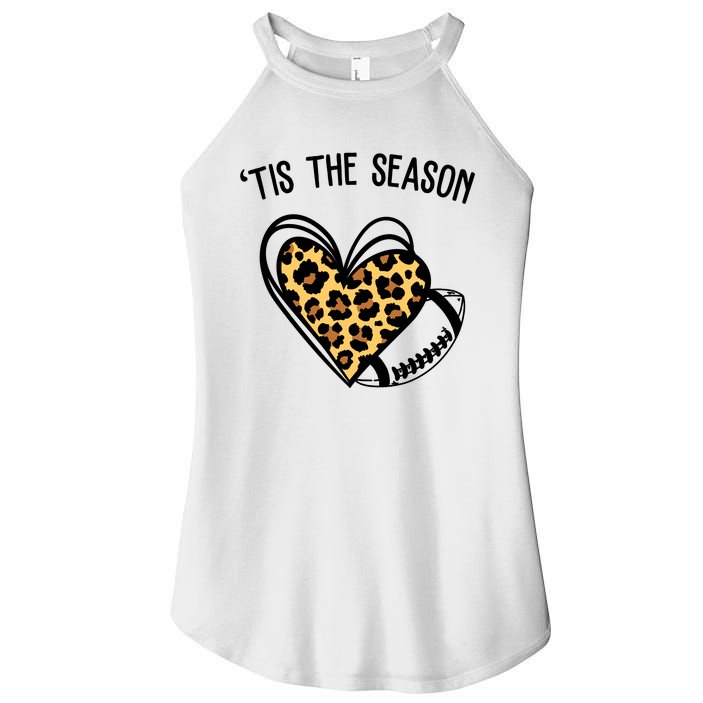 Tis The Season Football Leopard Heart Women's Perfect Tri Rocker Tank