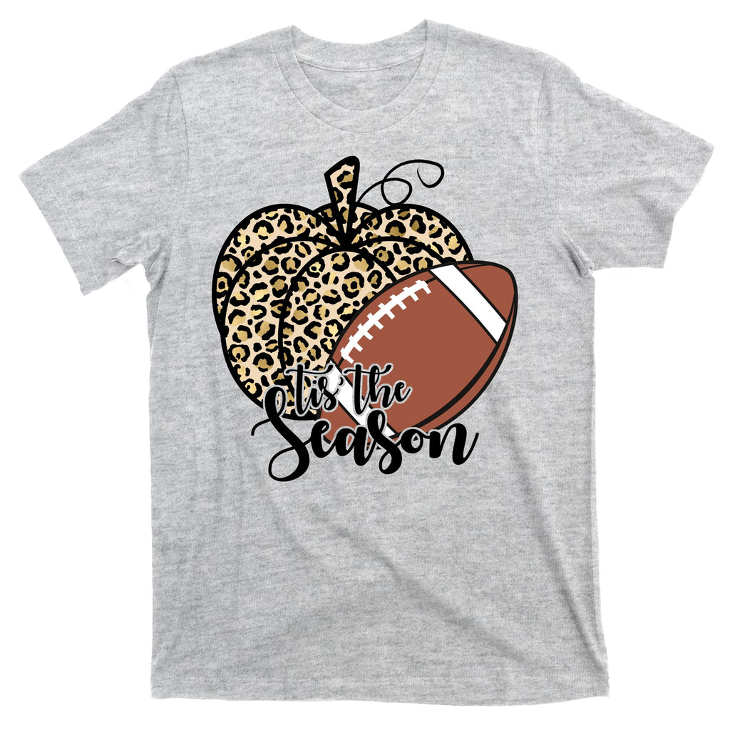 Tis The Season Leopard Pumpkin Football Fall Autumn T-Shirt
