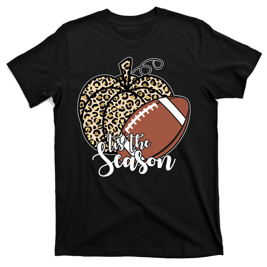 Tis The Season Leopard Pumpkin Football Fall Autumn T-Shirt