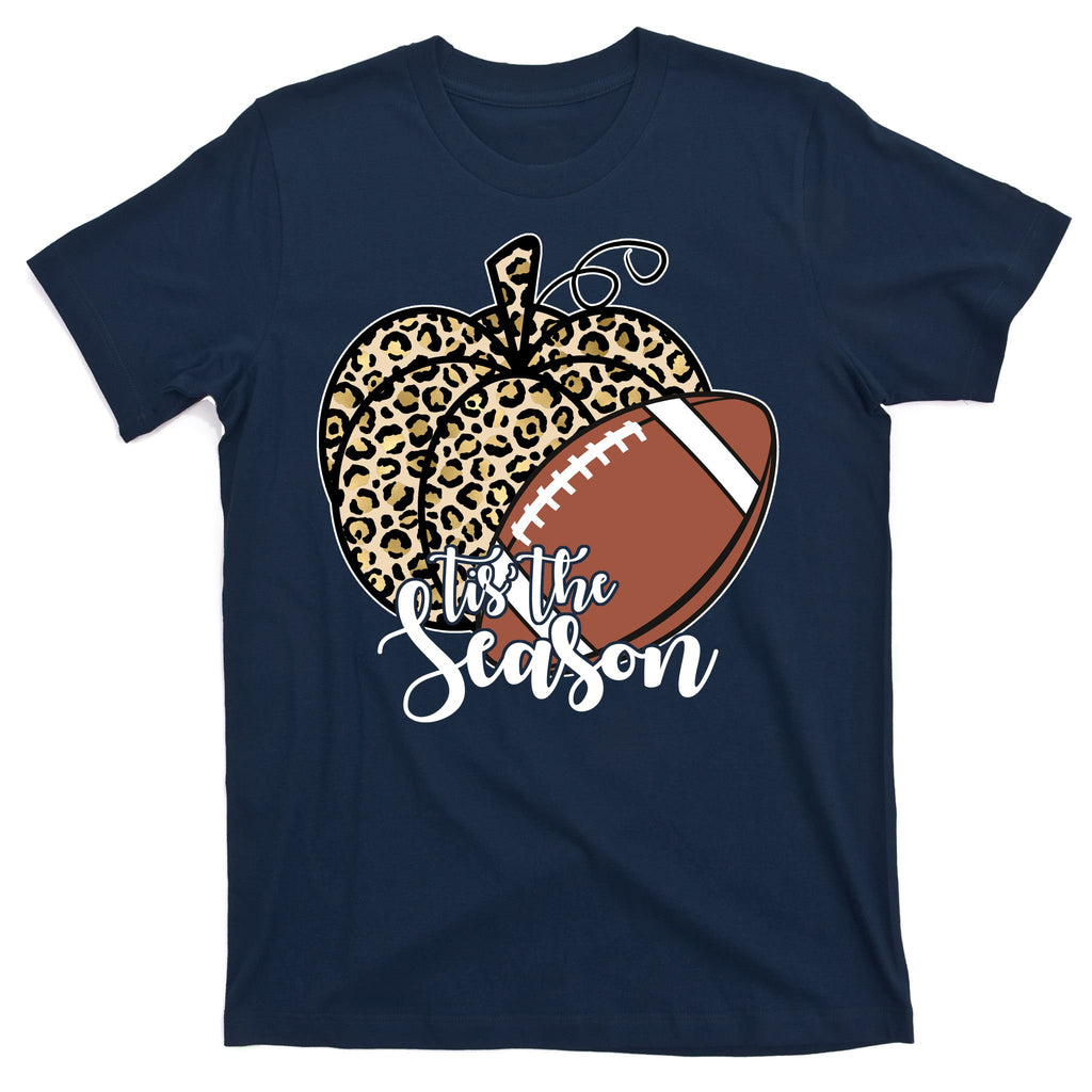 Tis The Season Leopard Pumpkin Football Fall Autumn T-Shirt