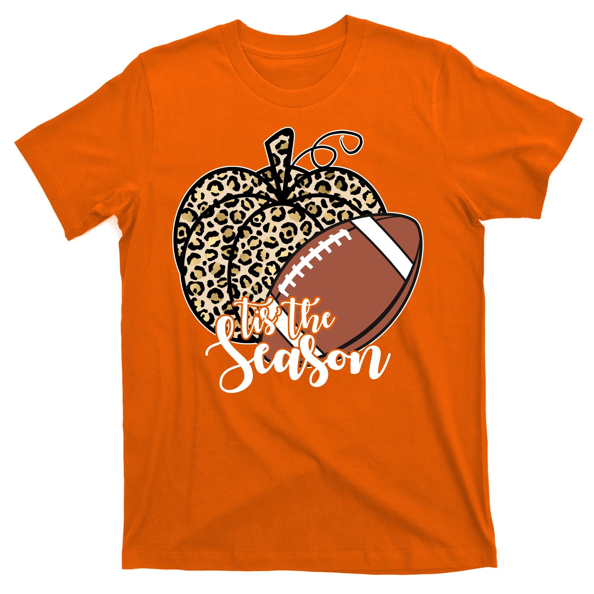 Tis The Season Leopard Pumpkin Football Fall Autumn T-Shirt