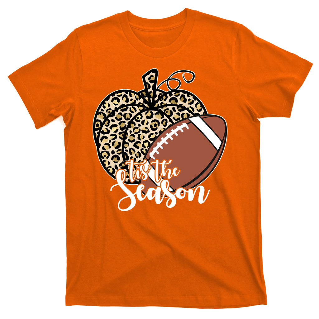Tis The Season Leopard Pumpkin Football Fall Autumn T-Shirt