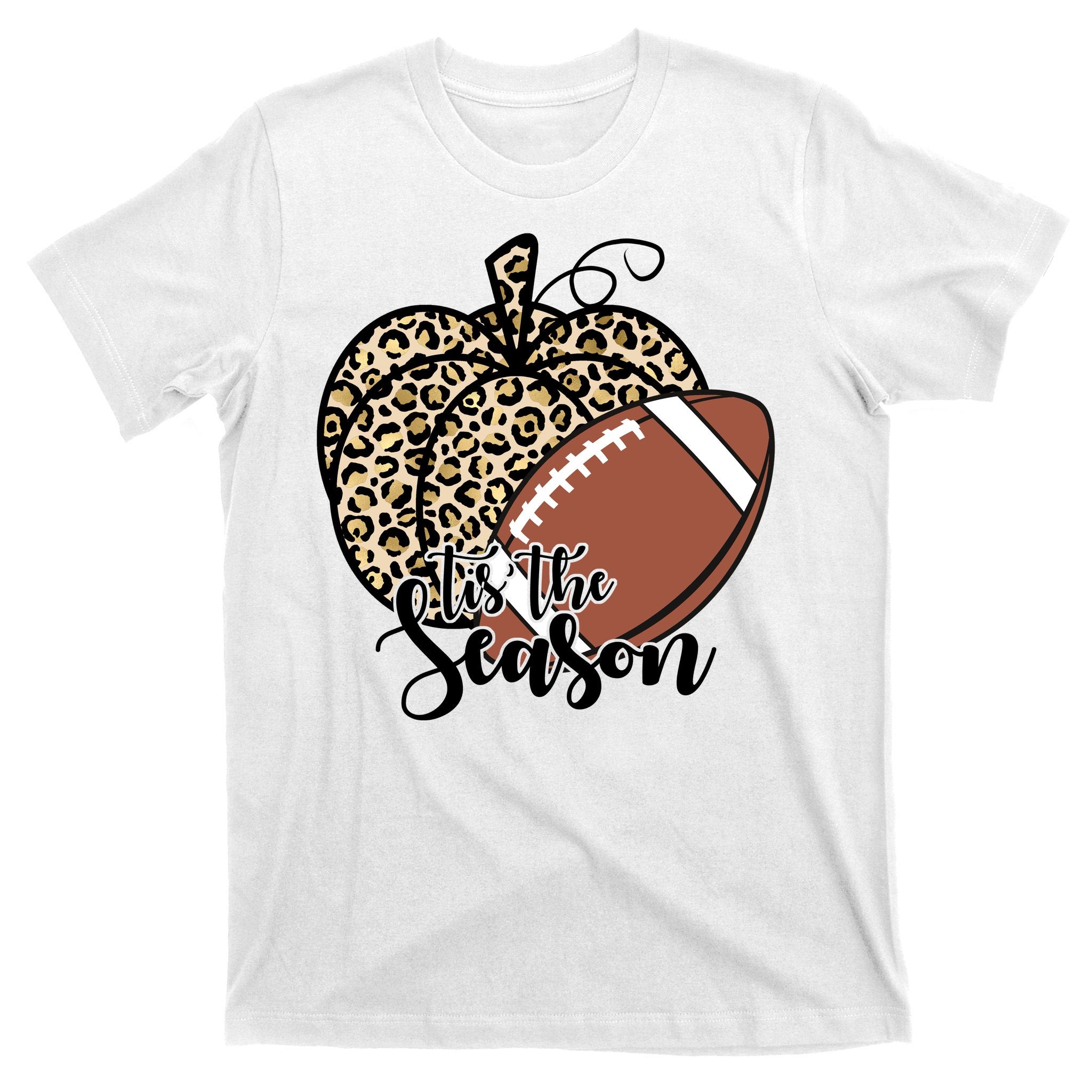 Tis The Season Leopard Pumpkin Football Fall Autumn T-Shirt