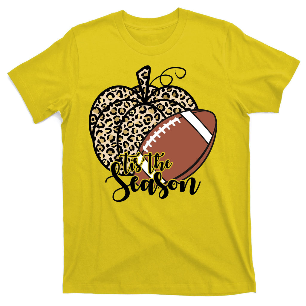 Tis The Season Leopard Pumpkin Football Fall Autumn T-Shirt