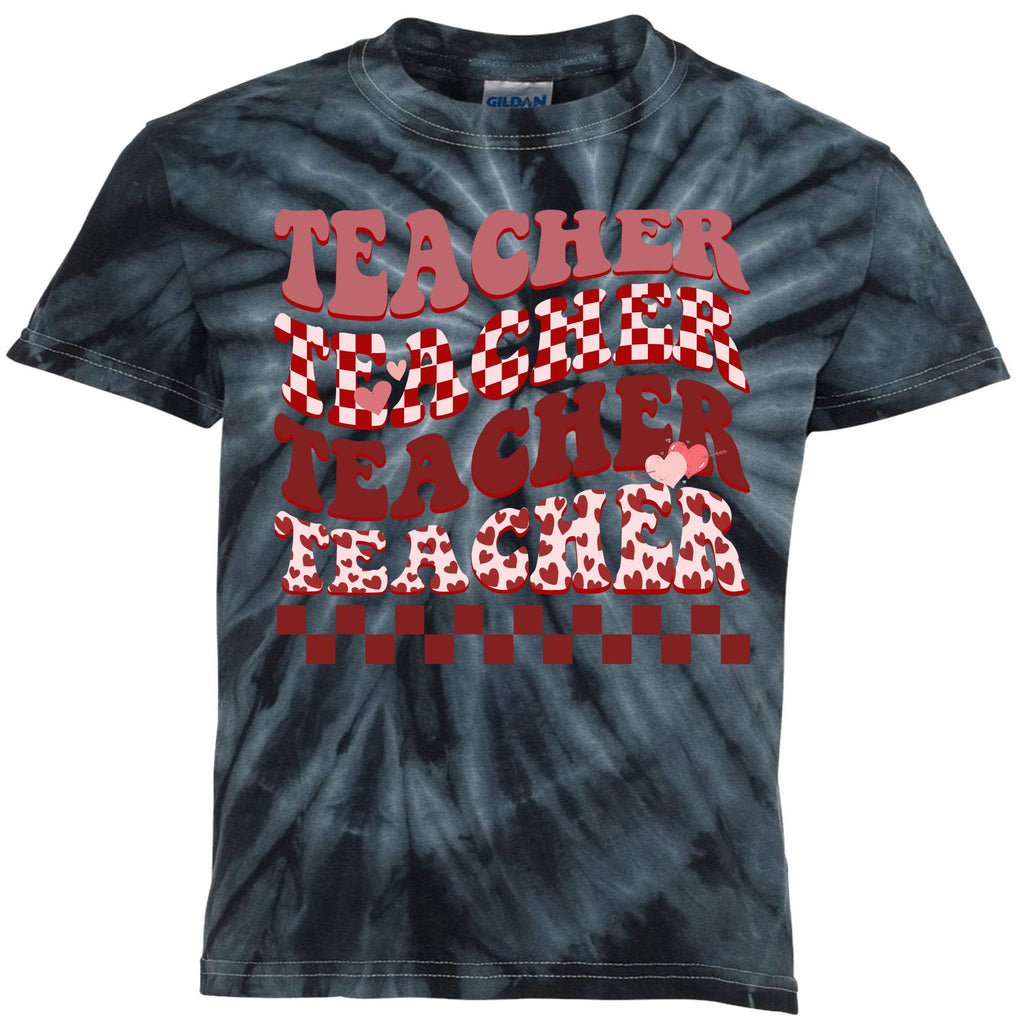 Teacher Valentine Groovy Cute Kids Tie-Dye T-Shirt