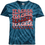 Teacher Valentine Groovy Cute Kids Tie-Dye T-Shirt