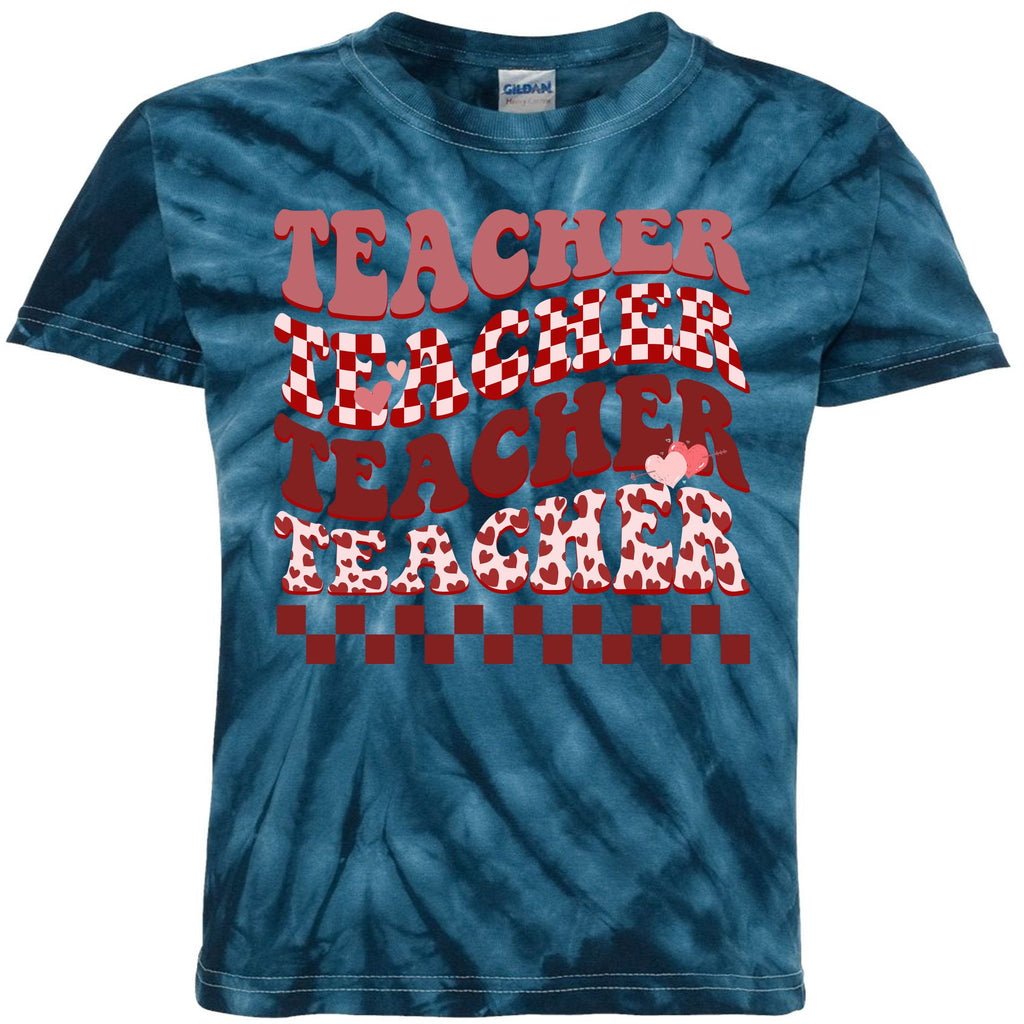 Teacher Valentine Groovy Cute Kids Tie-Dye T-Shirt