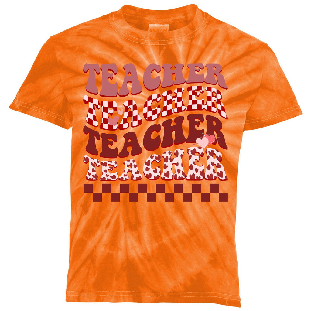 Teacher Valentine Groovy Cute Kids Tie-Dye T-Shirt