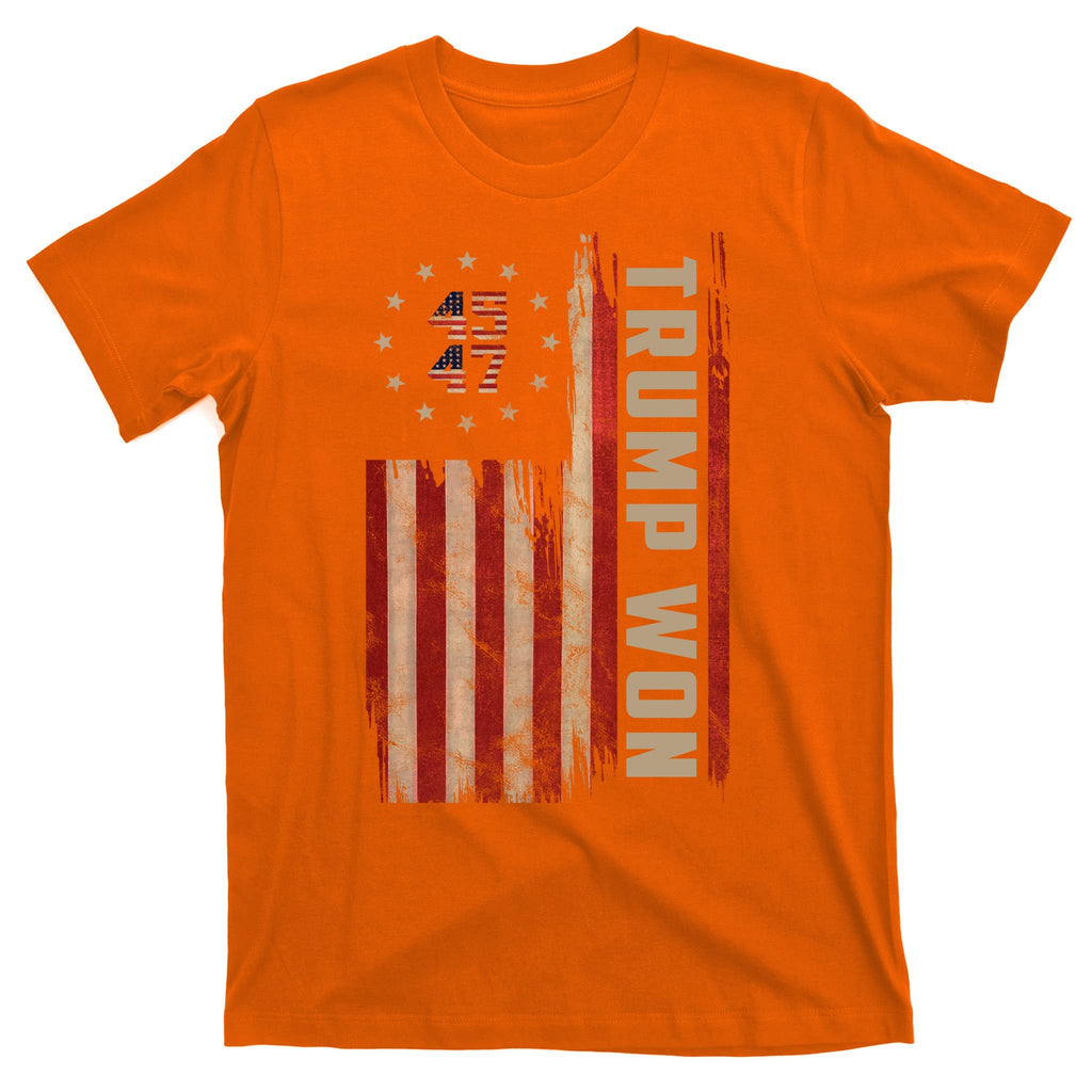 Trump Won 2024 45 47th President Usa Flag T-Shirt
