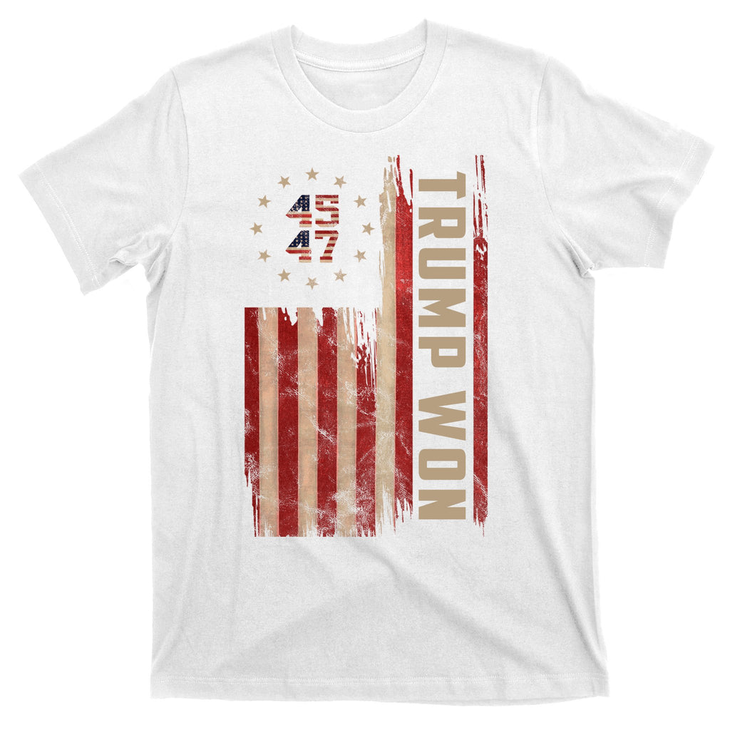 Trump Won 2024 45 47th President Usa Flag T-Shirt