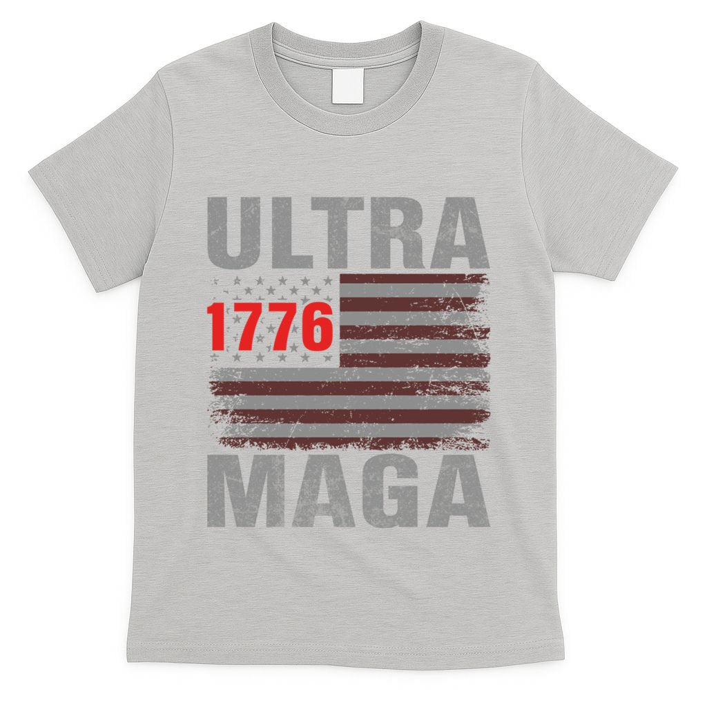 Usa 4th Of July Trump 2024 Vintage Usa Flag Ultra Maga Gun Gift T-Shirt