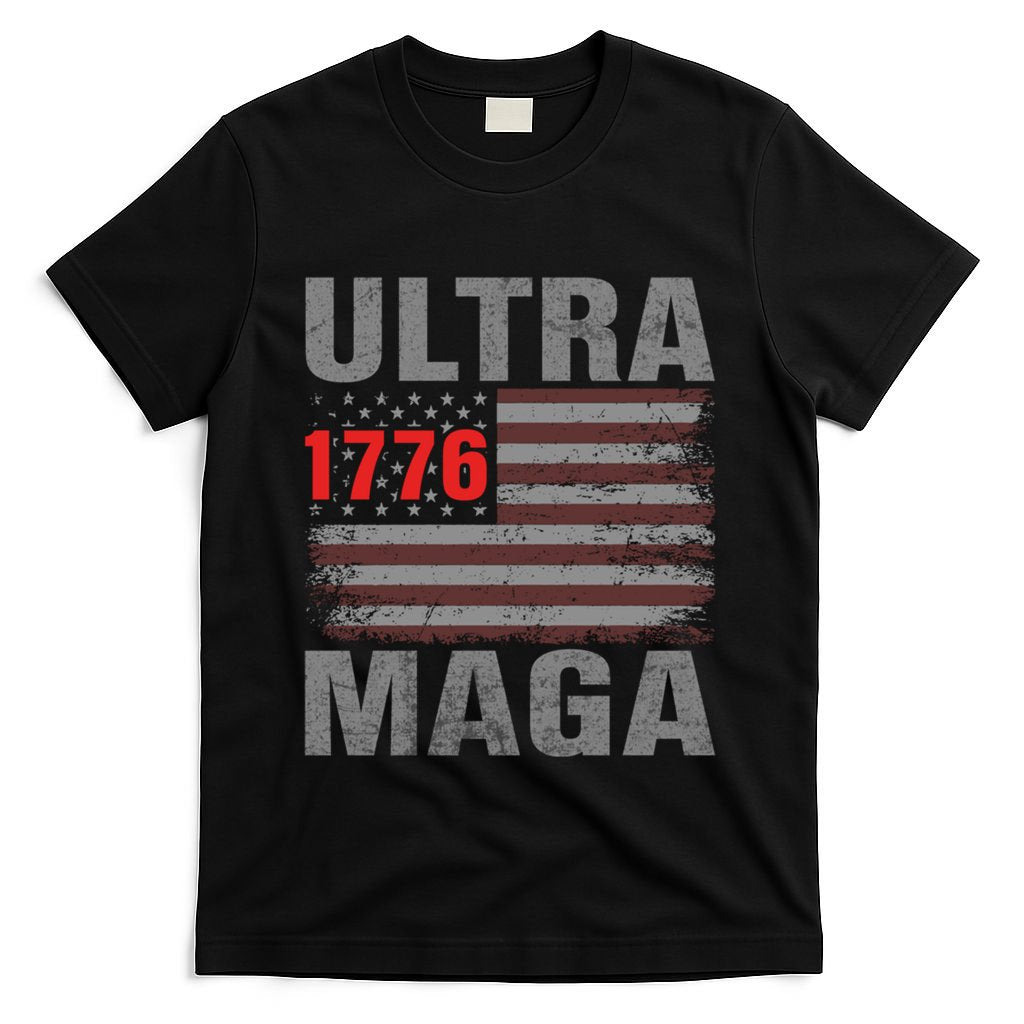 Usa 4th Of July Trump 2024 Vintage Usa Flag Ultra Maga Gun Gift T-Shirt