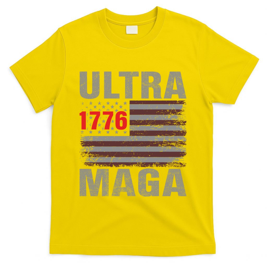 Usa 4th Of July Trump 2024 Vintage Usa Flag Ultra Maga Gun Gift T-Shirt