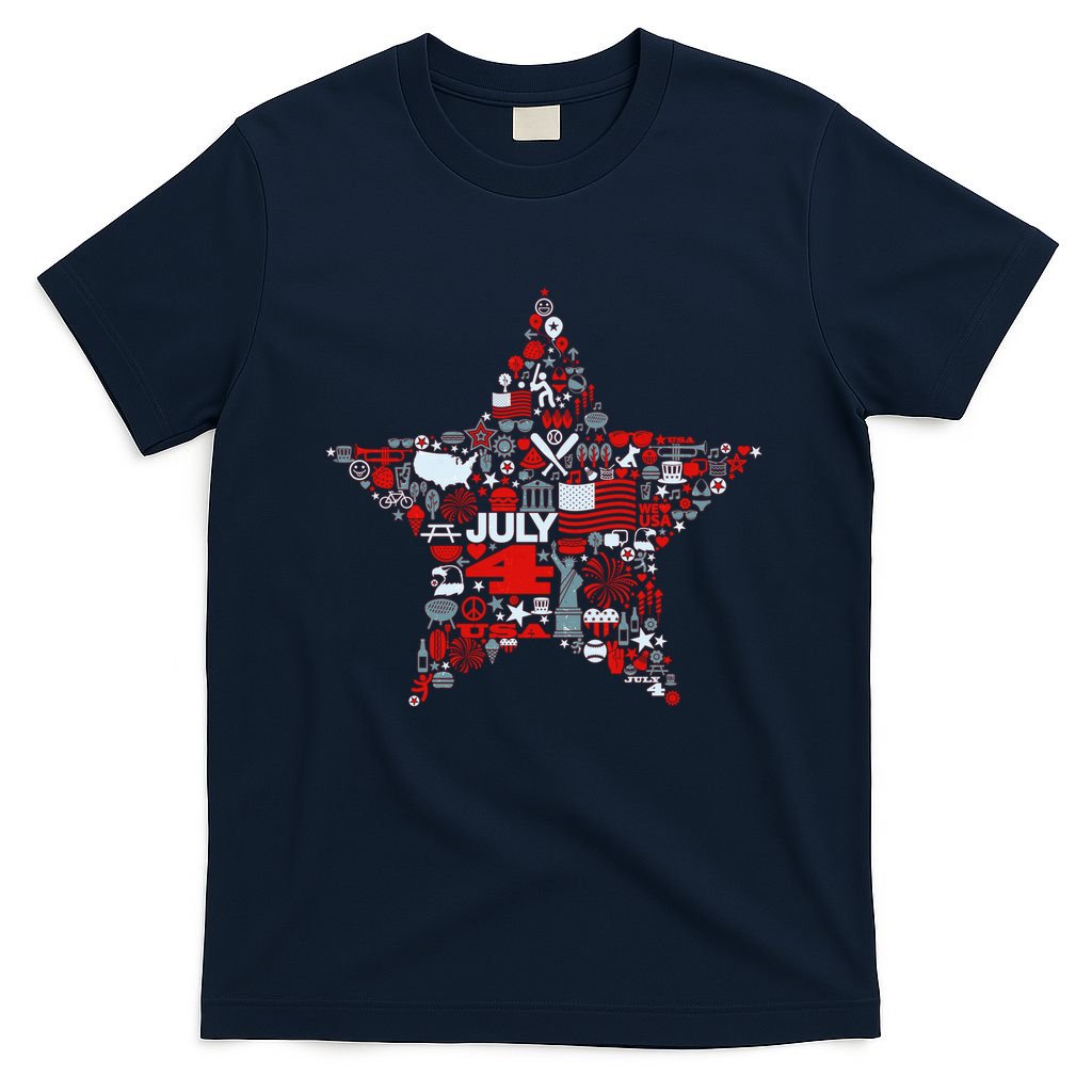 USA American 4th Of July Pattern Star T-Shirt