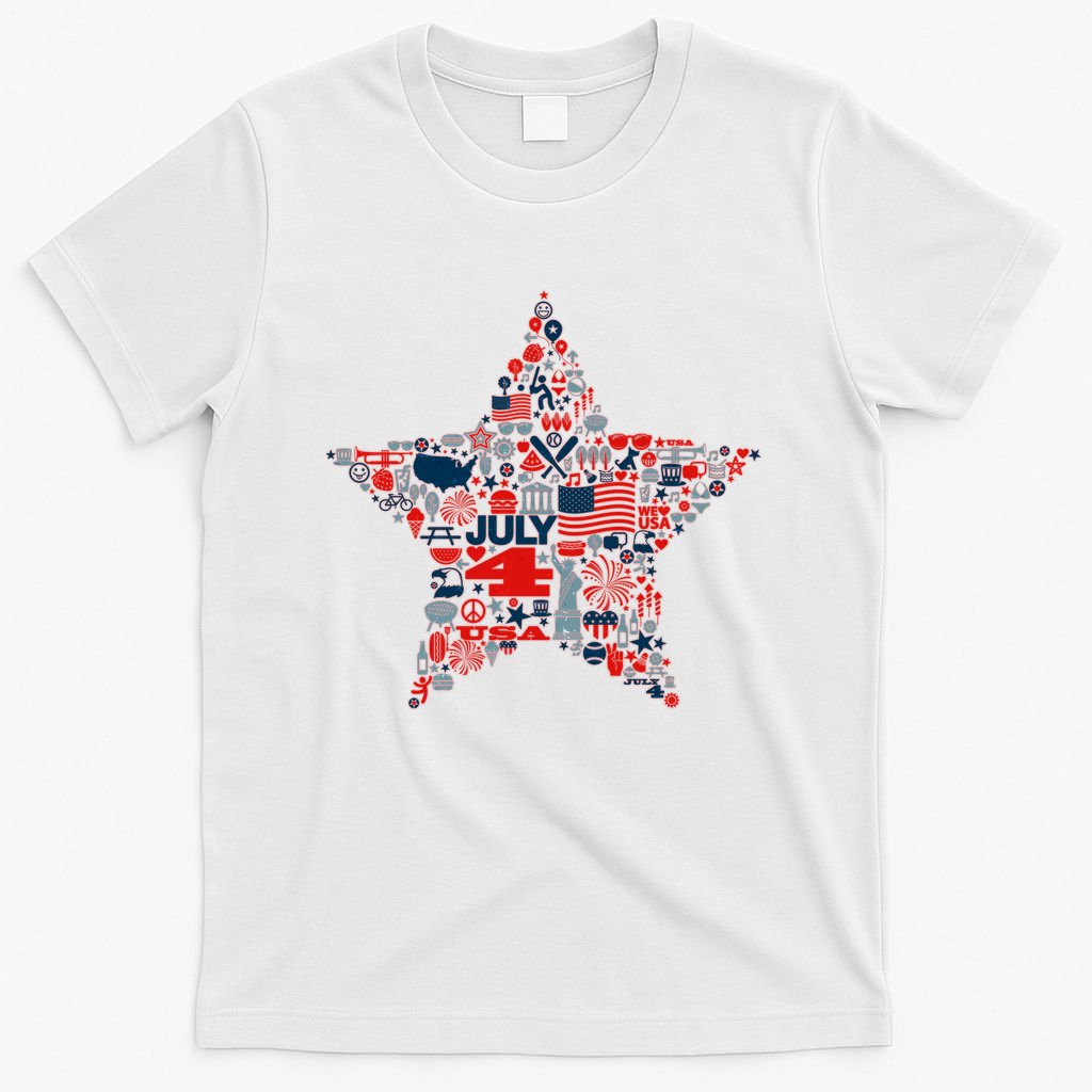 USA American 4th Of July Pattern Star T-Shirt