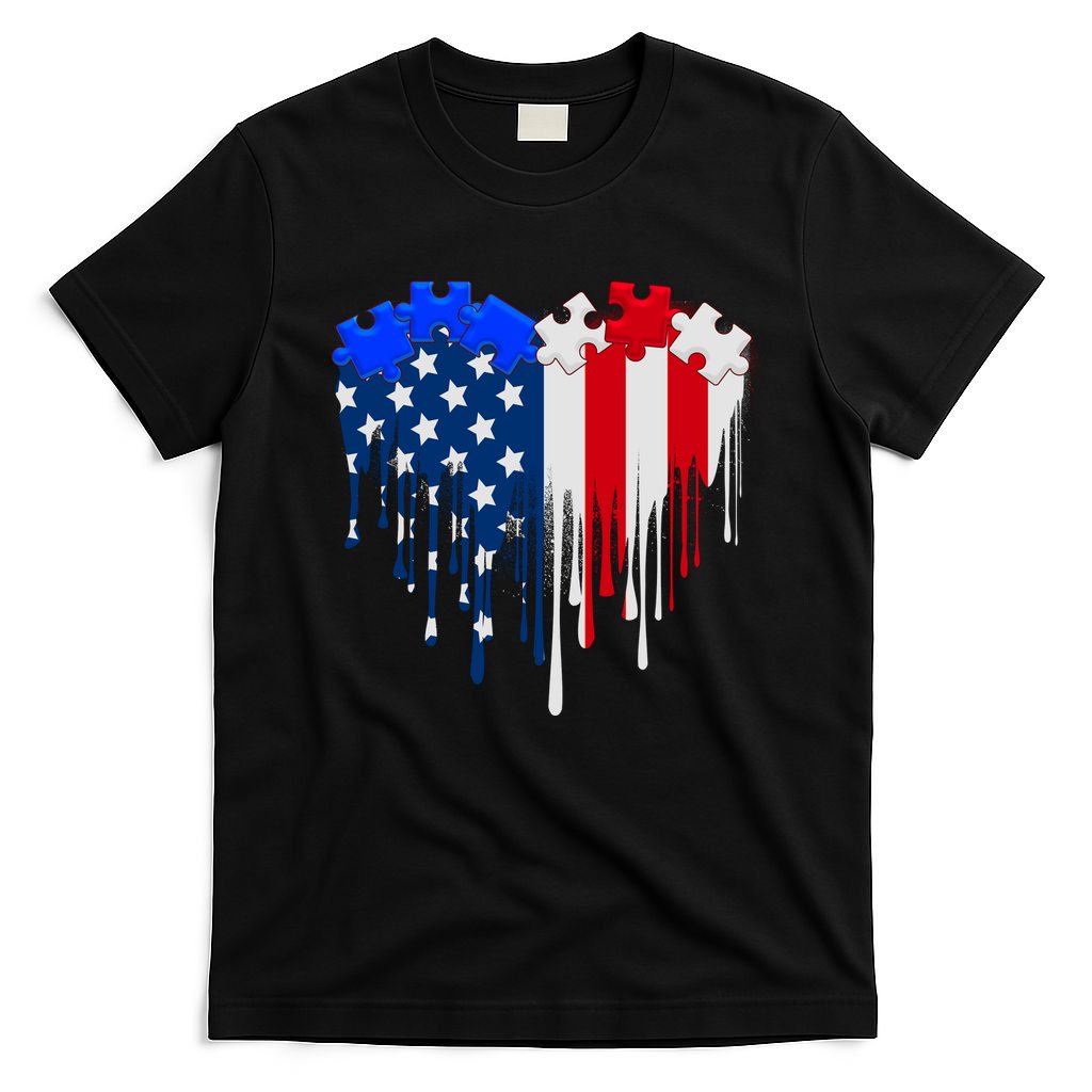 USA American Flag Puzzle Heart T-Shirt