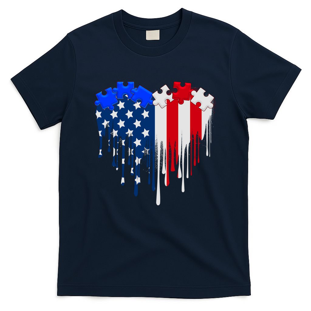 USA American Flag Puzzle Heart T-Shirt