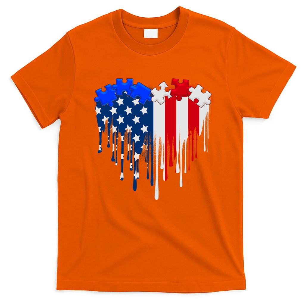 USA American Flag Puzzle Heart T-Shirt