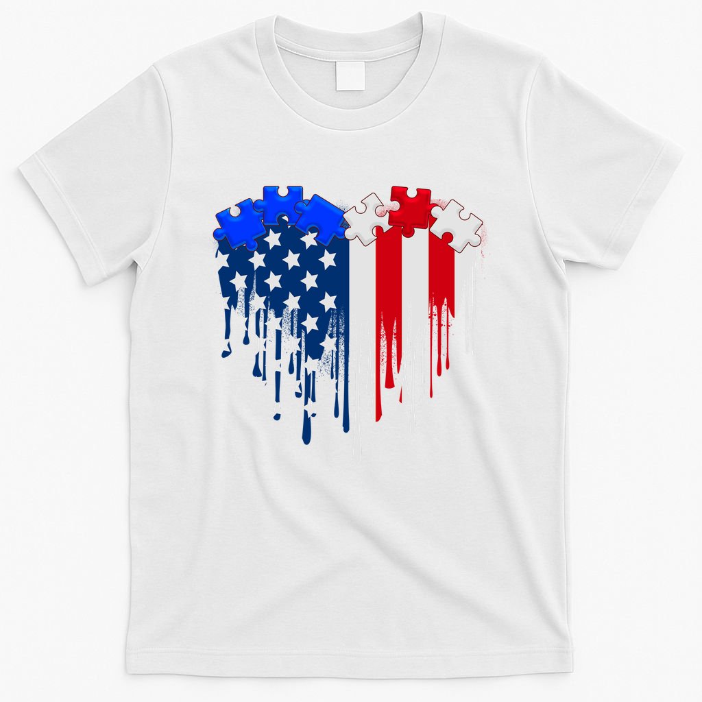 USA American Flag Puzzle Heart T-Shirt
