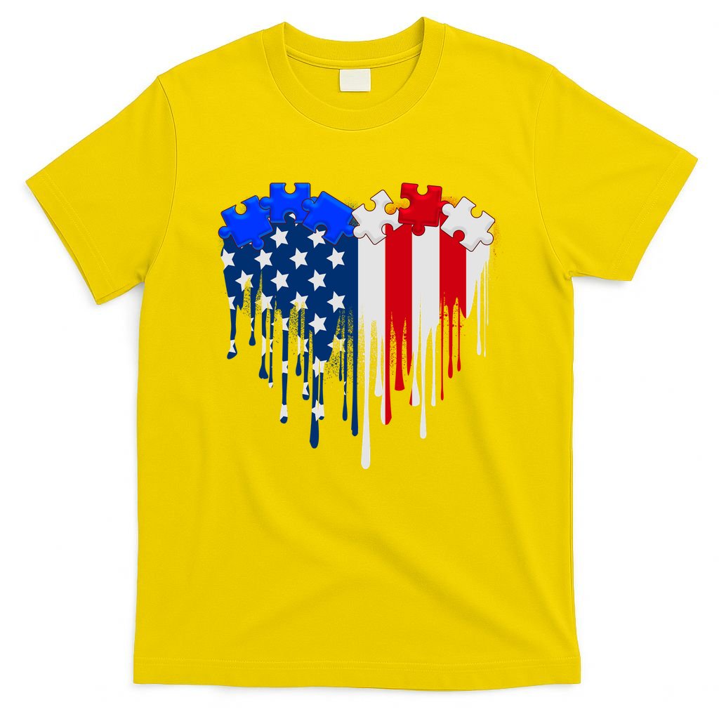 USA American Flag Puzzle Heart T-Shirt