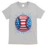 USA American Flag Firework Baseball T-Shirt