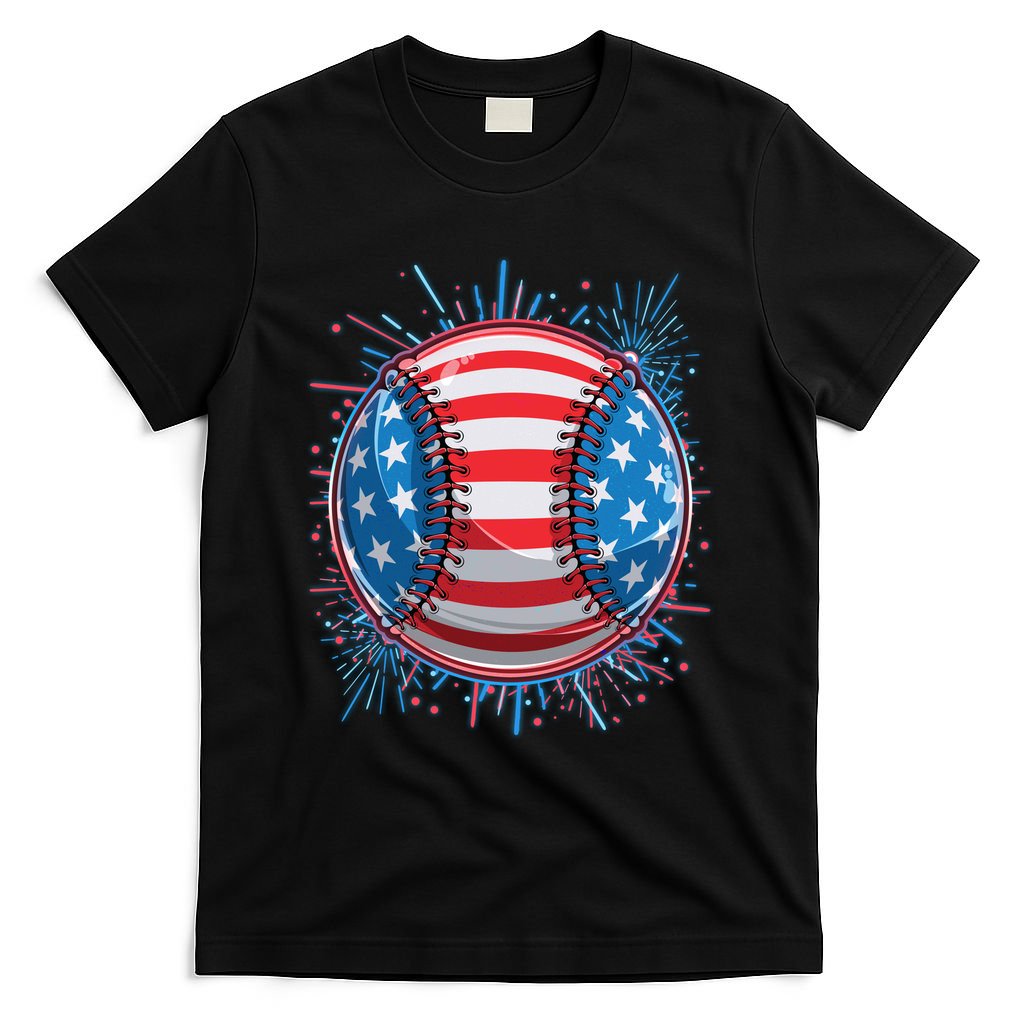 USA American Flag Firework Baseball T-Shirt