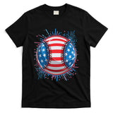 USA American Flag Firework Baseball T-Shirt