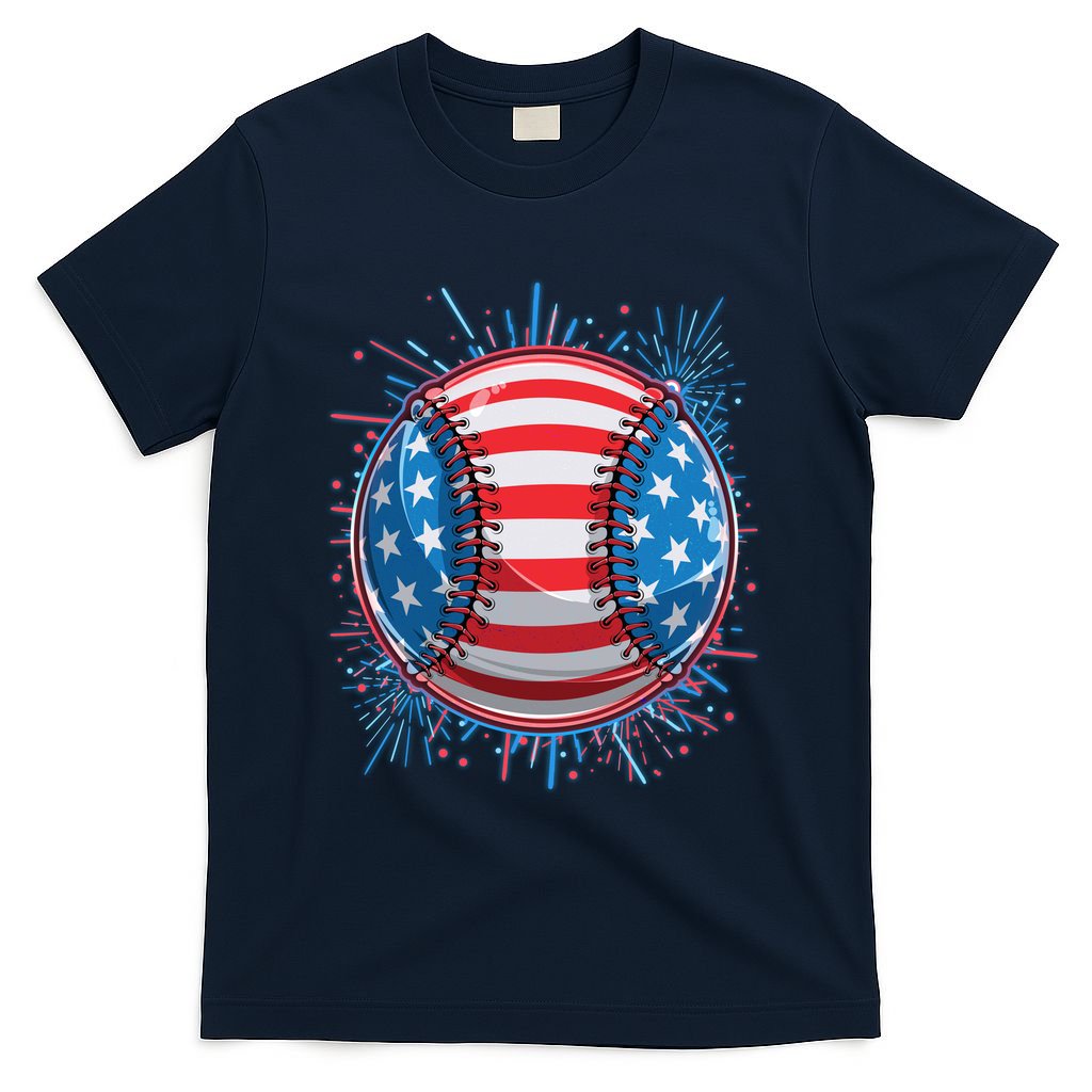 USA American Flag Firework Baseball T-Shirt