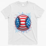 USA American Flag Firework Baseball T-Shirt