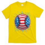 USA American Flag Firework Baseball T-Shirt