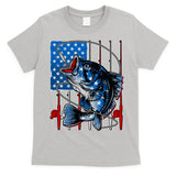 USA American Flag Bass Fishing T-Shirt