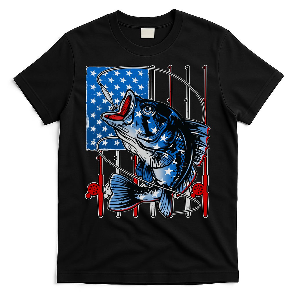 USA American Flag Bass Fishing T-Shirt