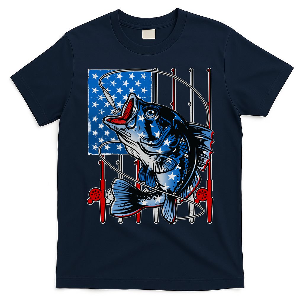 USA American Flag Bass Fishing T-Shirt