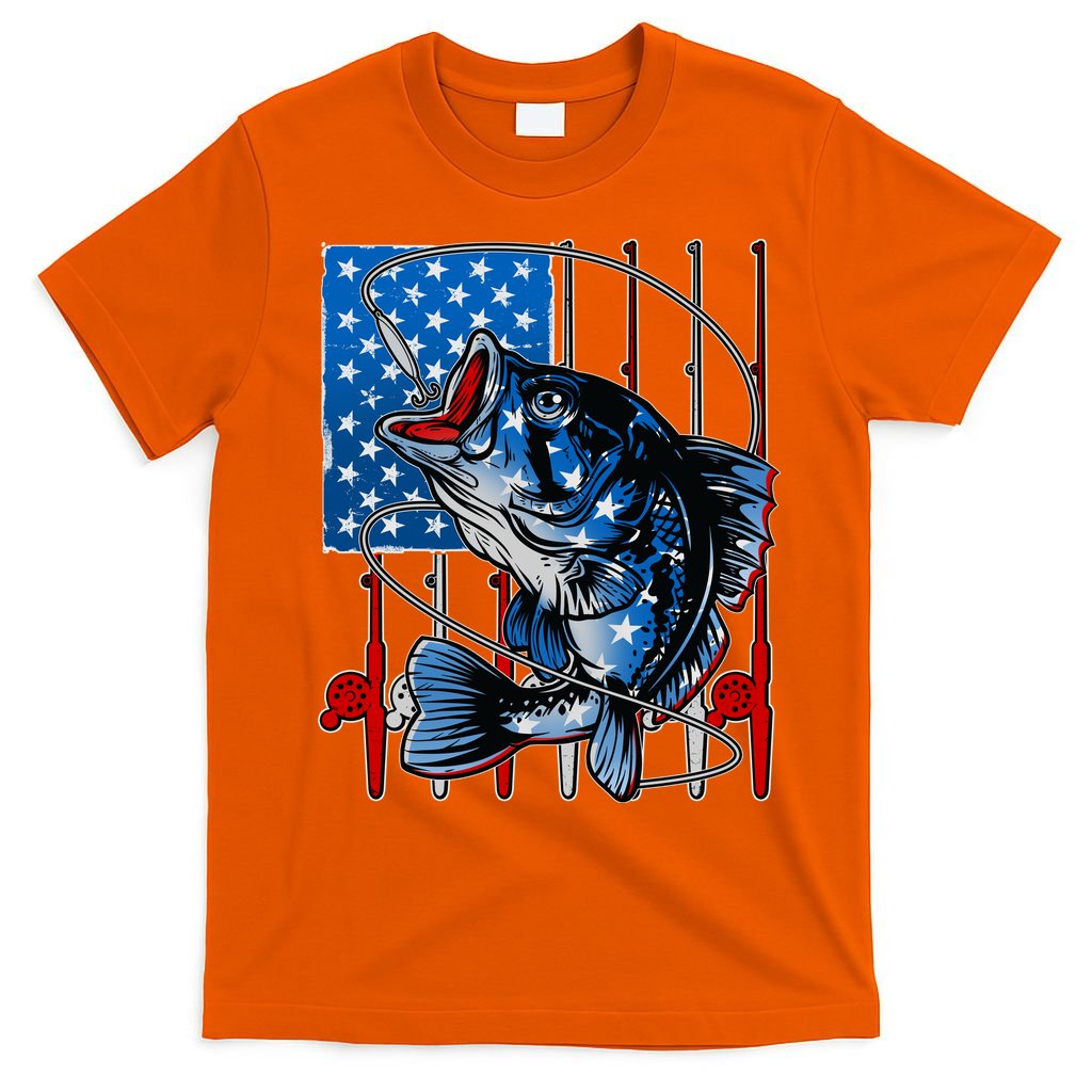 USA American Flag Bass Fishing T-Shirt