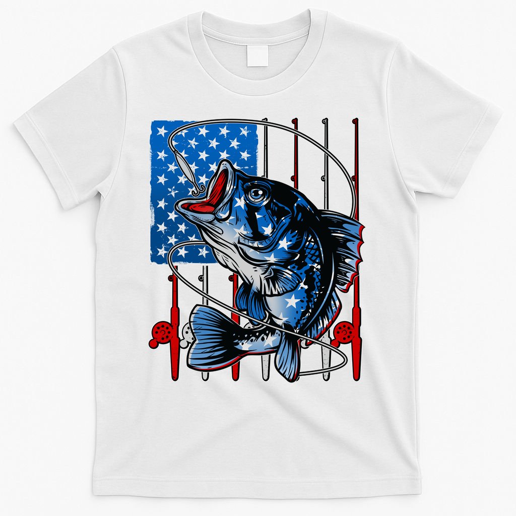 USA American Flag Bass Fishing T-Shirt