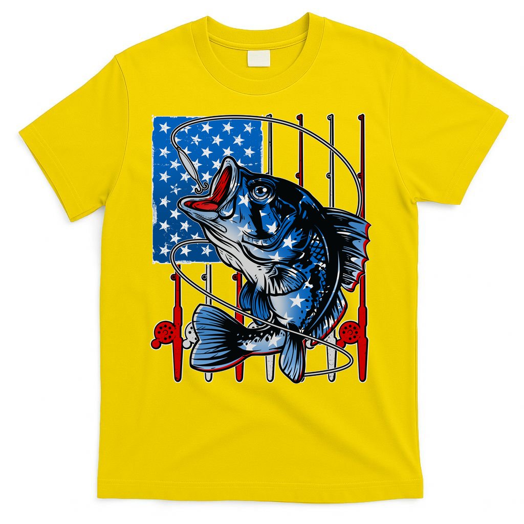 USA American Flag Bass Fishing T-Shirt