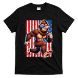 Usa Flag Bigfoot Running 4th Of July T-Shirt