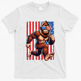Usa Flag Bigfoot Running 4th Of July T-Shirt