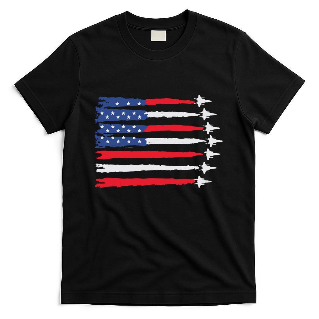 Usa Flag Fighter Jets Patriotic Red Blue White 4th Of July T-Shirt