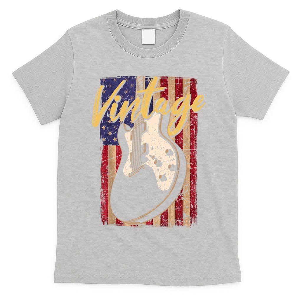 USA Flag Vintage Guitar Patriotic Instrument T-Shirt