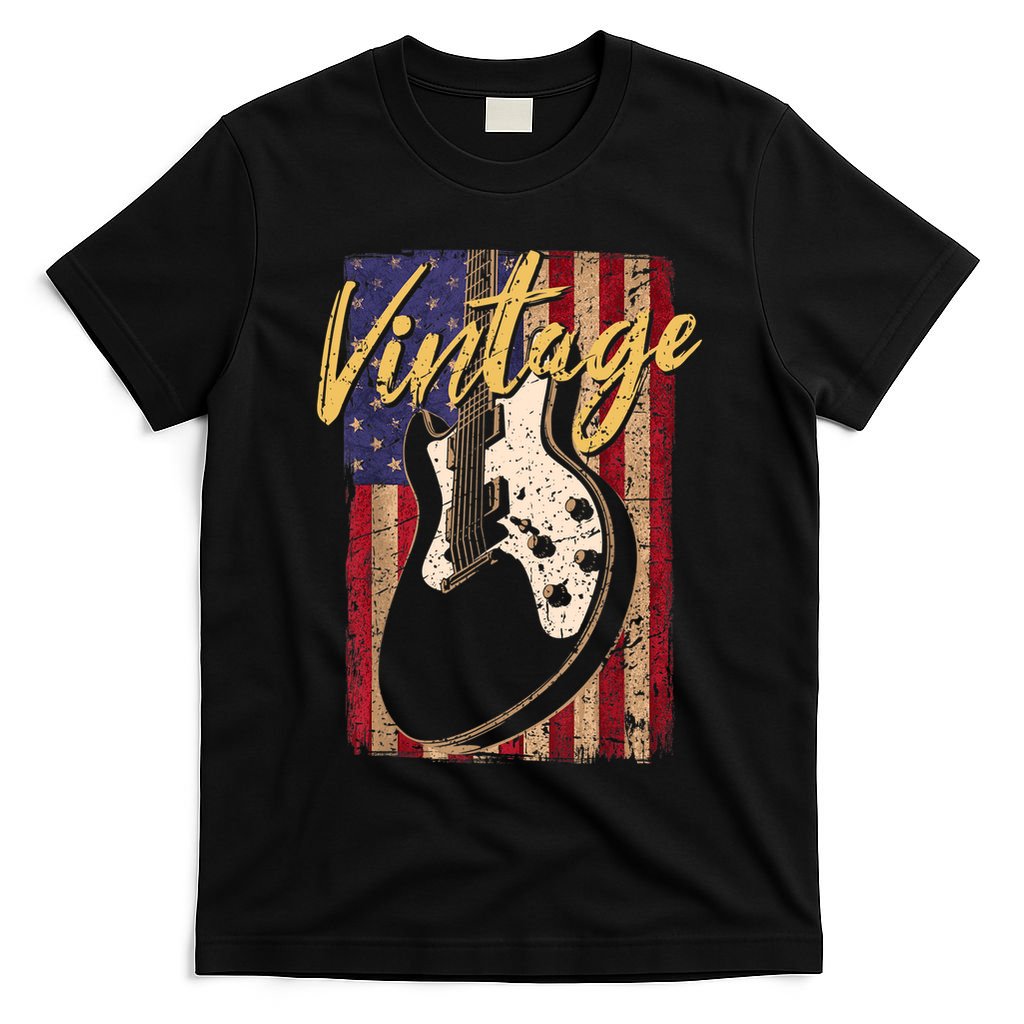 USA Flag Vintage Guitar Patriotic Instrument T-Shirt